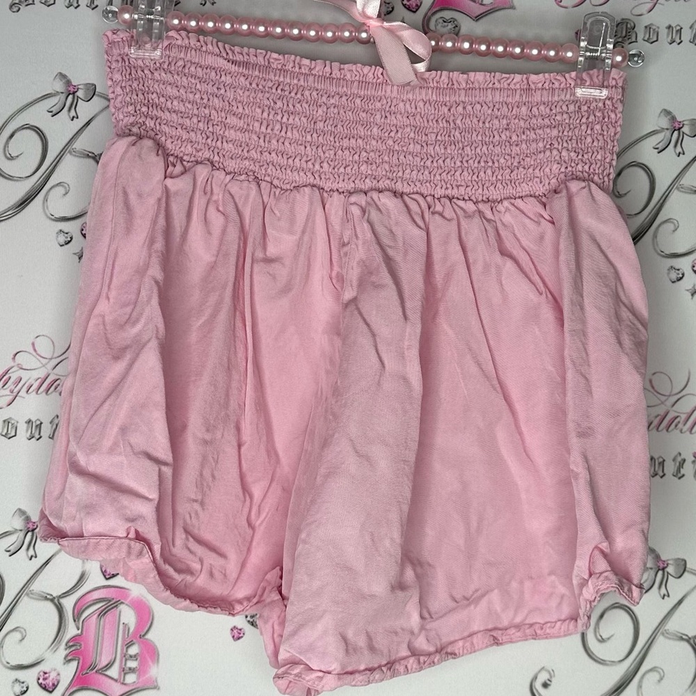 Love tree shorts mini cinch comfy loose Pink Smocked Waist Shorts